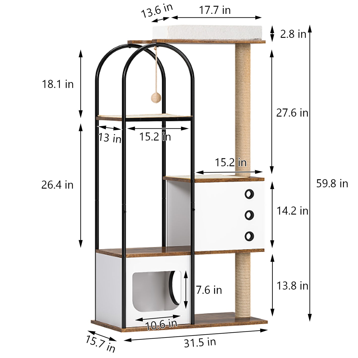 Smart FENDEE Wood Cat Tree Tower Kitty Climbing Pet House Cabinet with Shelves and Door, Brown