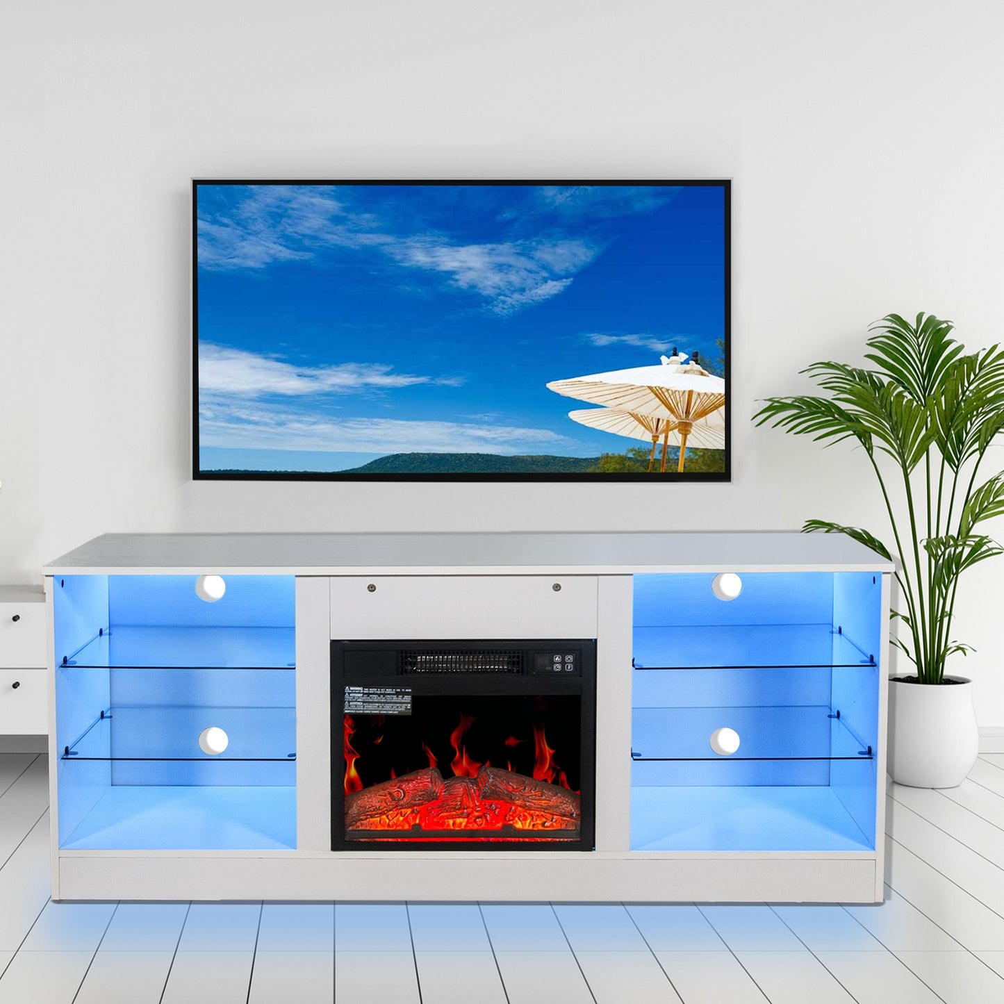 Algherohein Fireplace TV Stand for 65 inch TV,57.8in L Electric Fireplace Entertainment Center