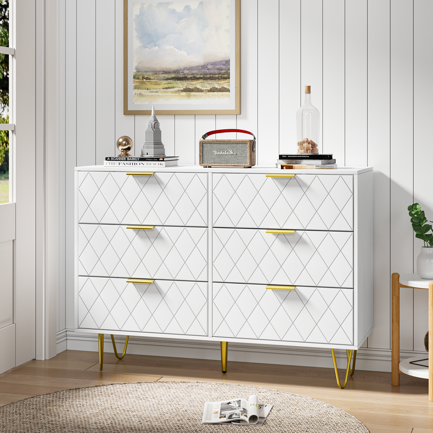 Smuxee White Dresser for Bedroom Living Room,Storage Chest of 6 Drawers