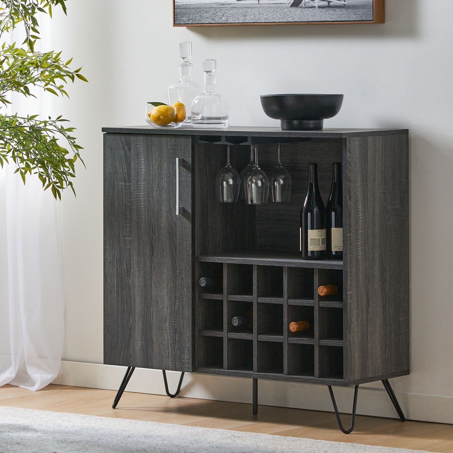Algherohein 1 Door Wine Rack Bar Cabinet,Kitchen Buffet Cabinet Sideboard,Gray