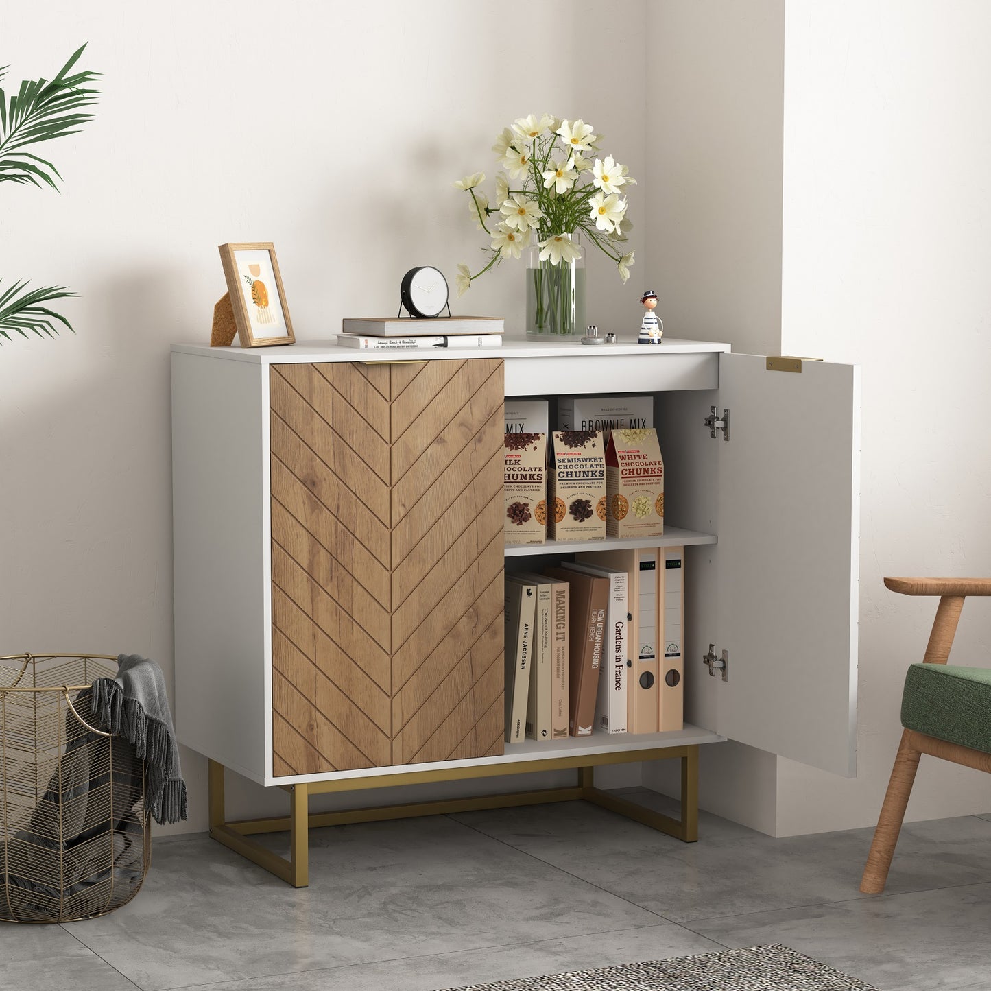 Algherohein Modern Storage Cabinets with Doors and Shelf,Kitchen Sideboard Buffet Cabinet