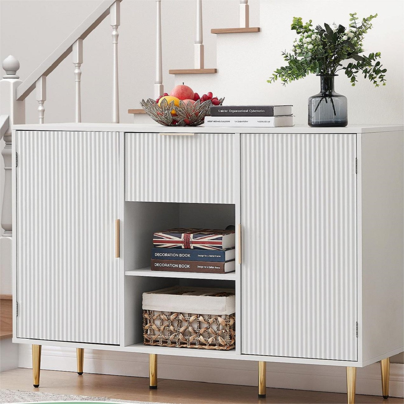 Algherohein Sideboard Cabinet with Doors and Drawer,Buffet Cabinet with Storage,White
