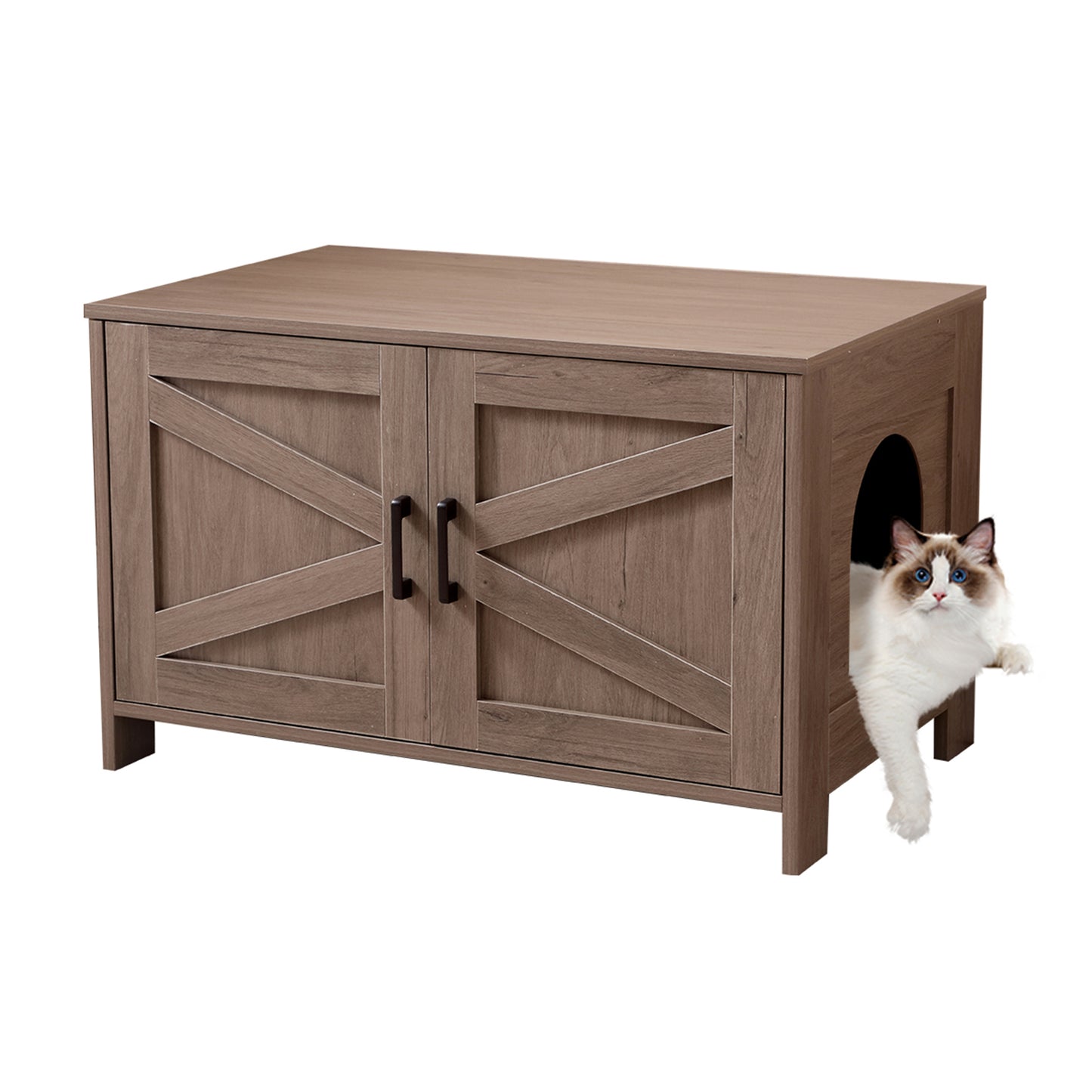 Smart FENDEE Cat Litter Box Furniture Enclosure Wooden Cat House End Table, Indoor