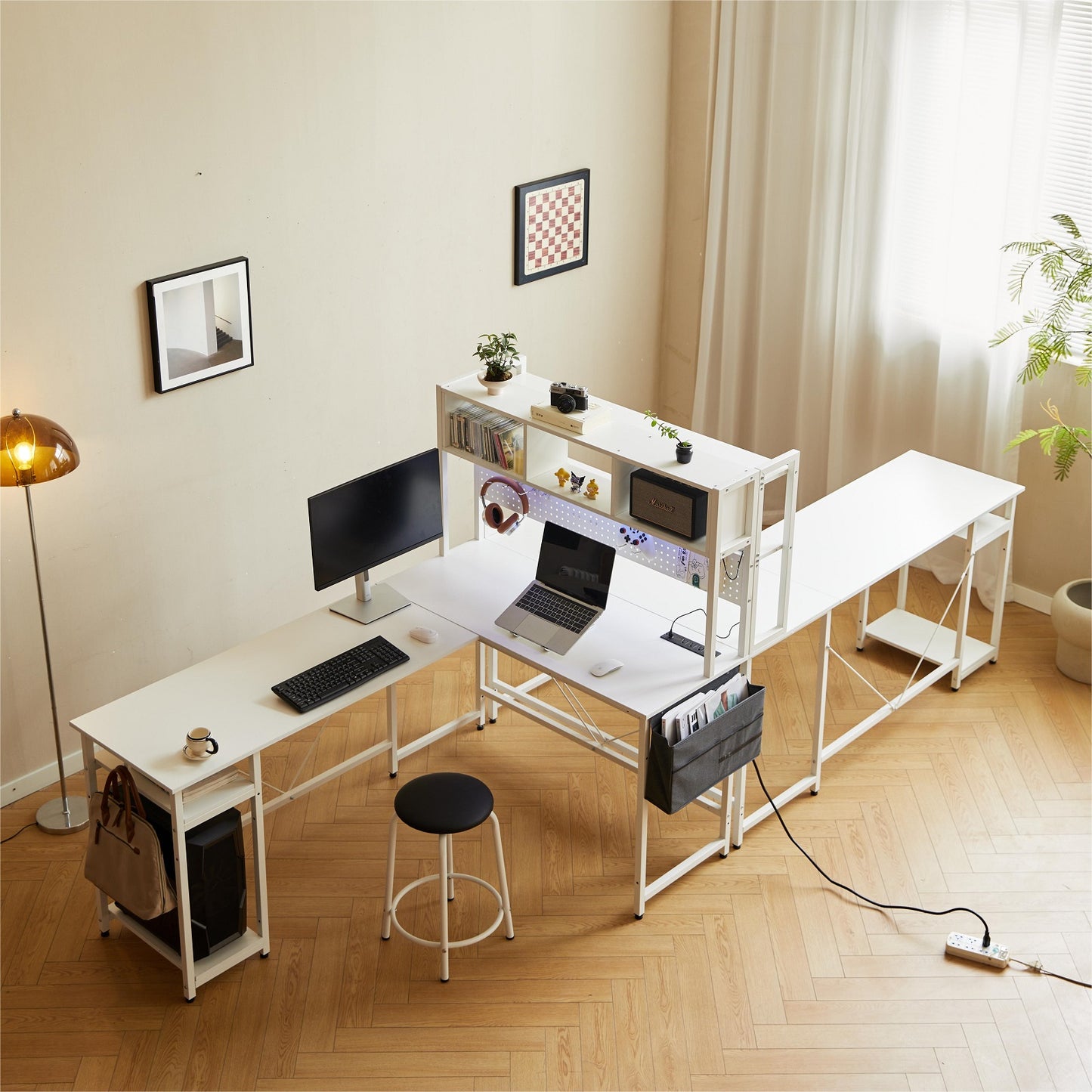 Algherohein Computer Desk Gaming Desk,L Shape Black Storage Office Table