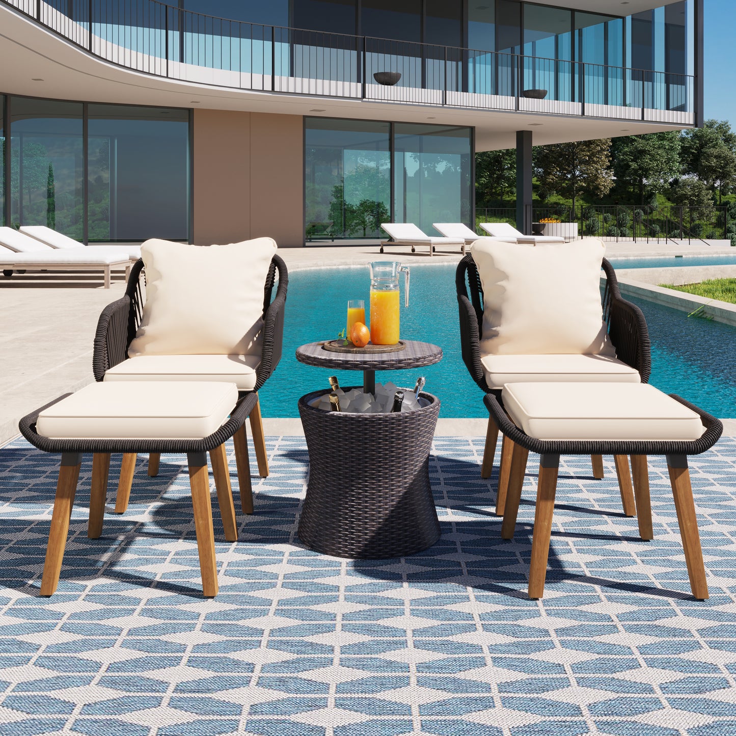 Smart FENDEE 5 Pieces Patio Furniture Conversation Set with Wicker Cool Bar Table and 2 Chairs