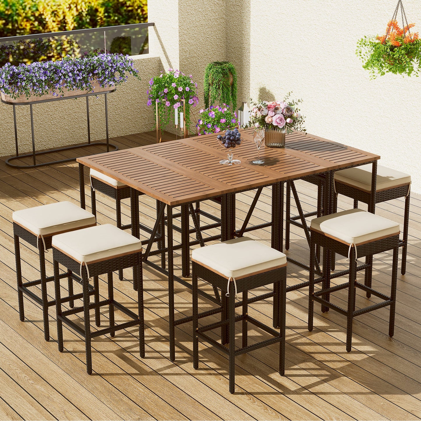 Algherohein Wood Patio Table and Chairs Set, Outdoor Furniture Sets Dining and Bar