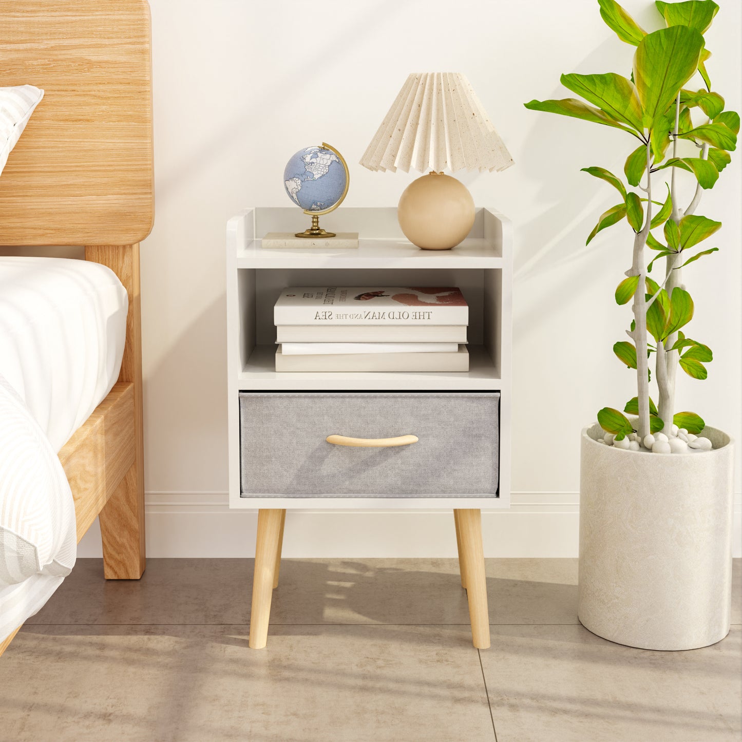 Semiocthome Nightstand with Fabric Drawer and Open Storage Cabinet Bedside for Bedroom