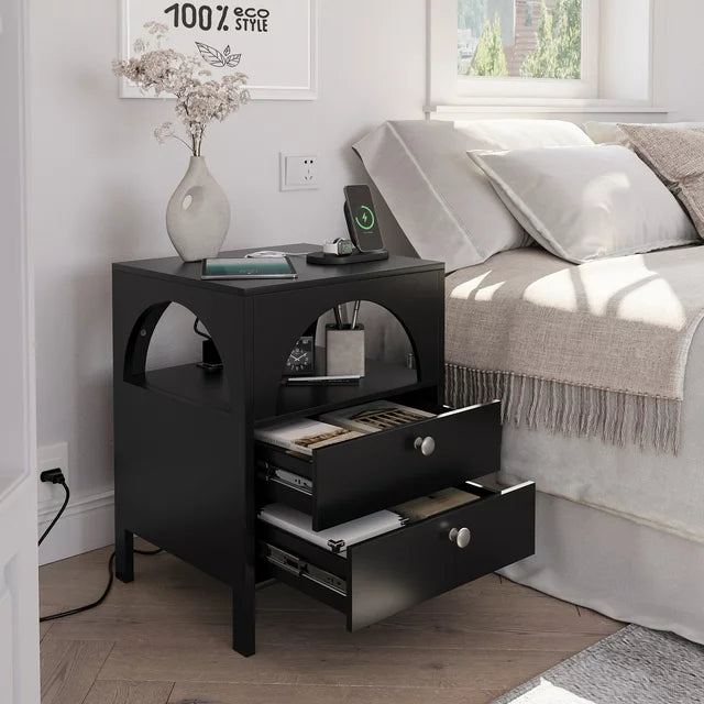 Semiocthome Modern Nightstand with 2 Drawer,Bedside Table ,Black