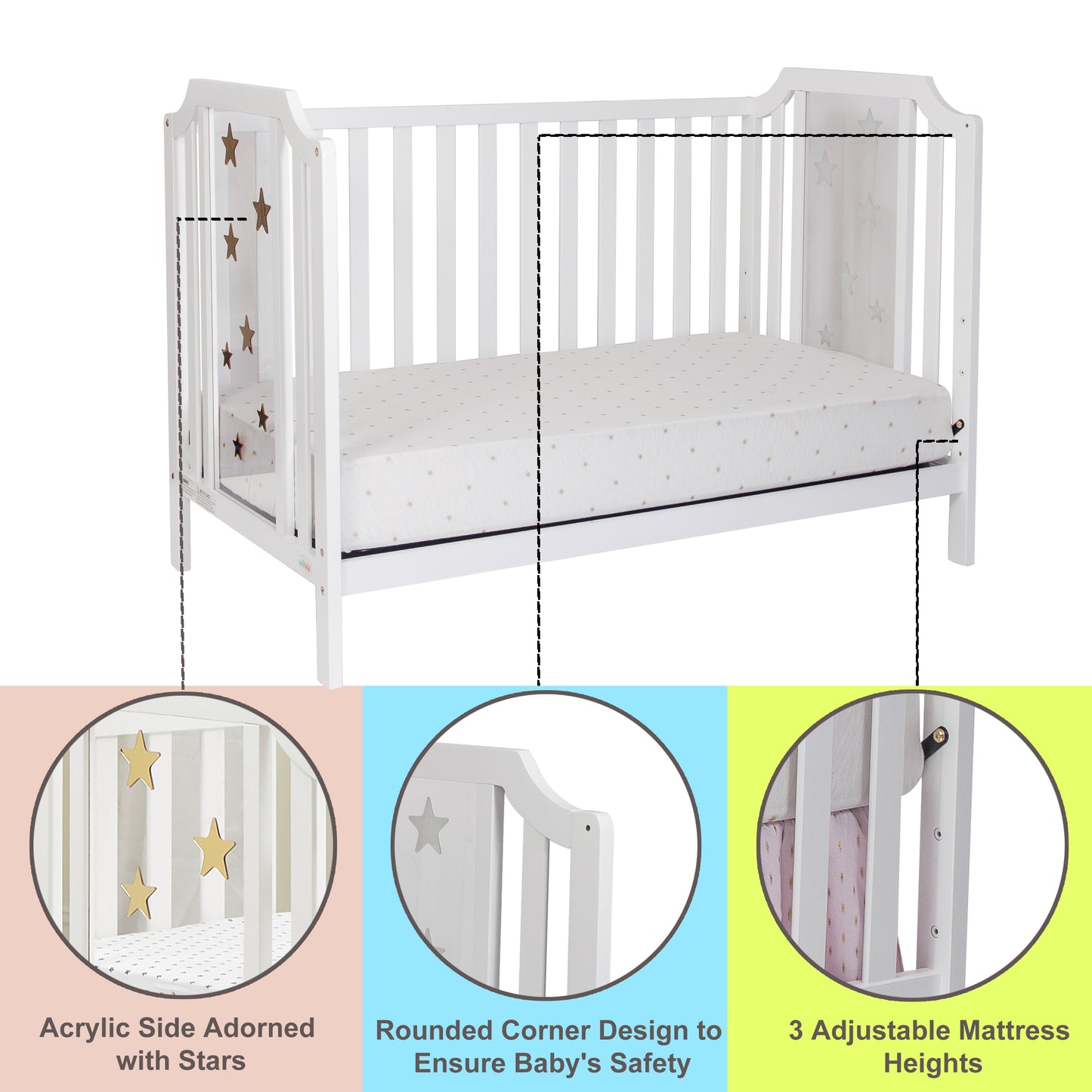 Semiocthome Celeste 3-in-1 Convertible Island Crib White