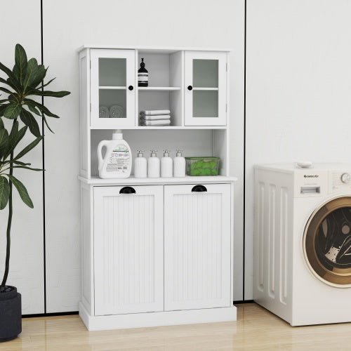 Smart FENDEE Bathroom Storage Cabinet with 2 Baskets Tilt-Out Laundry Hamper, White
