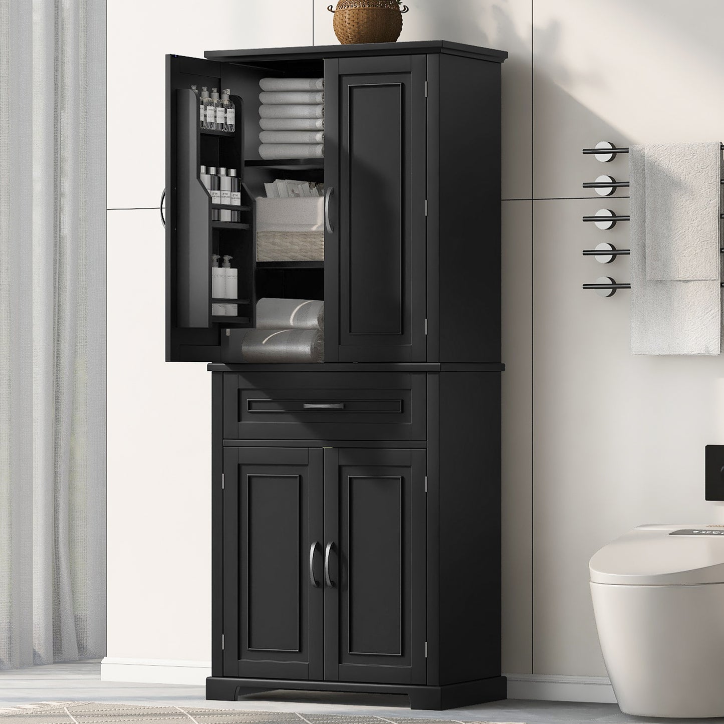 Smart FENDEE Bathroom Storage Cabinet with Doors and Drawer, Adjustable Shelf