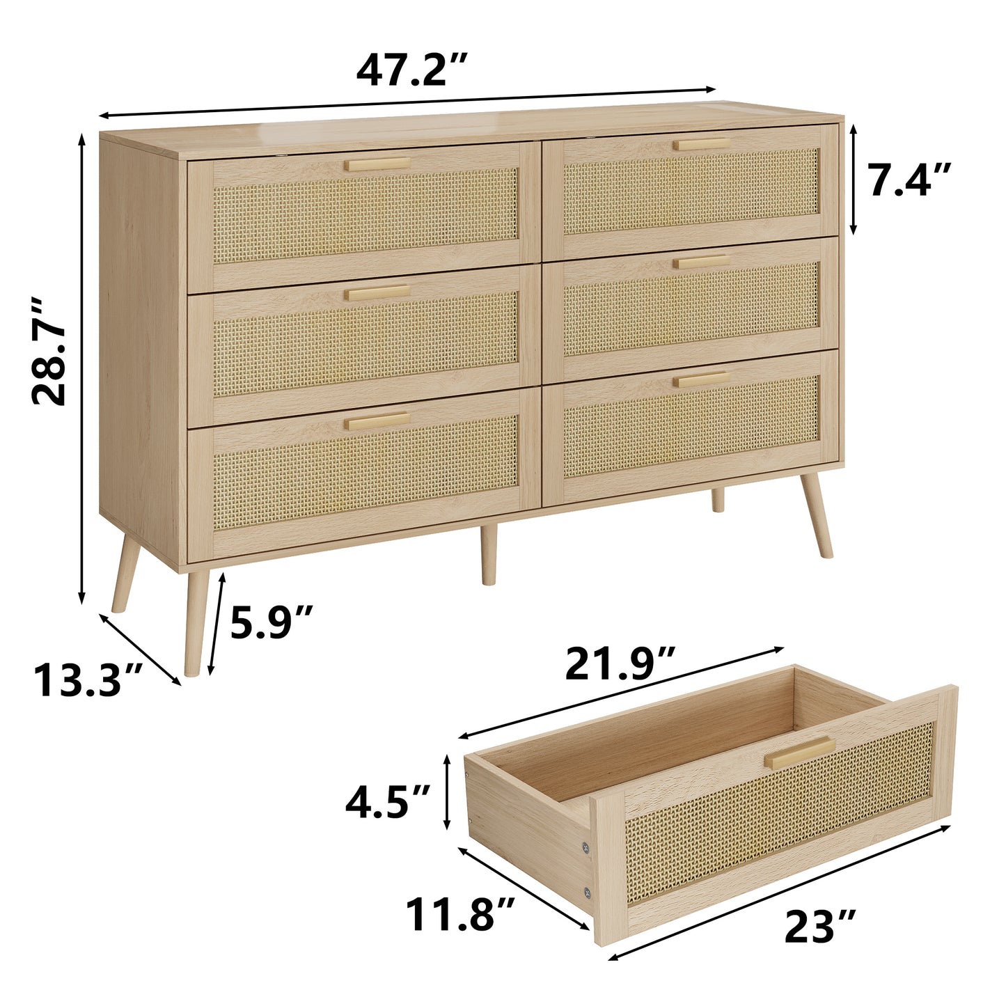 Smart FENDEE Dressers with 6 Rattan Drawers