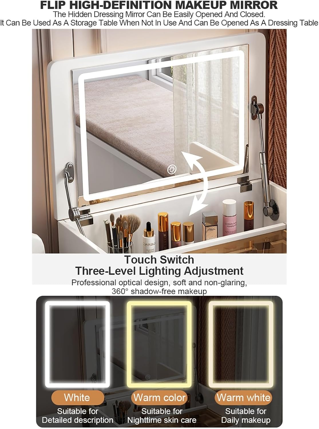 Semiocthome 3 in 1 Vanity Desk with Plip Top Mirro