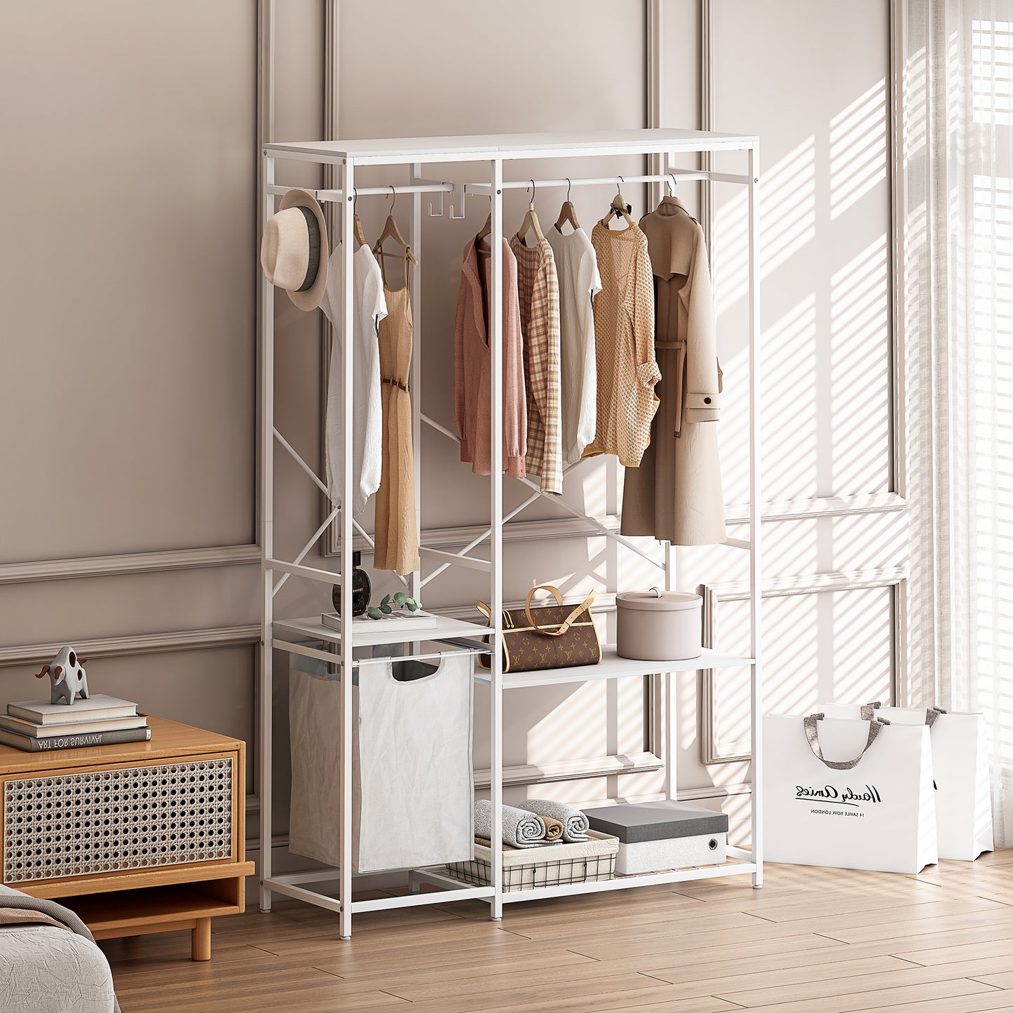 Smart FENDEE Wardrobe Clothes Rack Freestanding with Premium Oxford Cloth Storage Bag