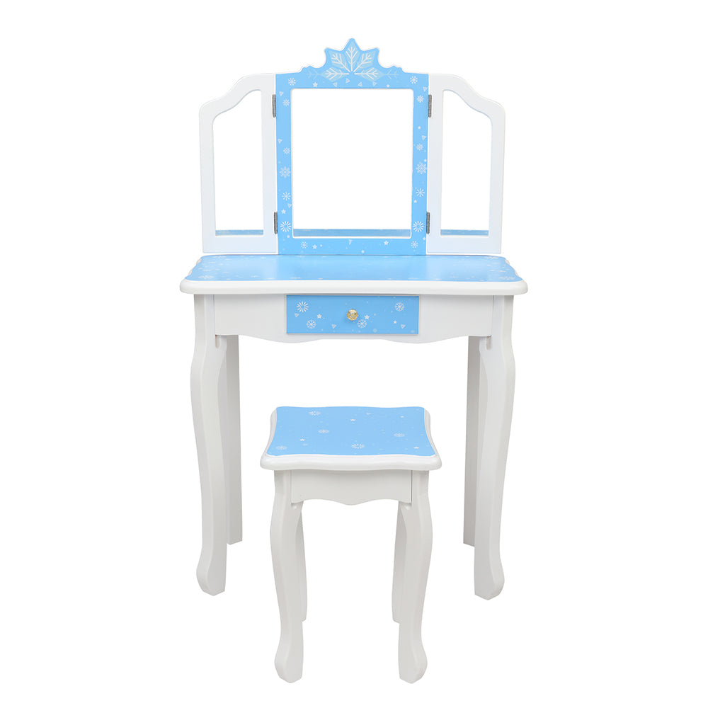 Smuxee Kids Vanity Table Sets for Girls, Snowflake Style Bedroom Makeup Vanity with Mirror