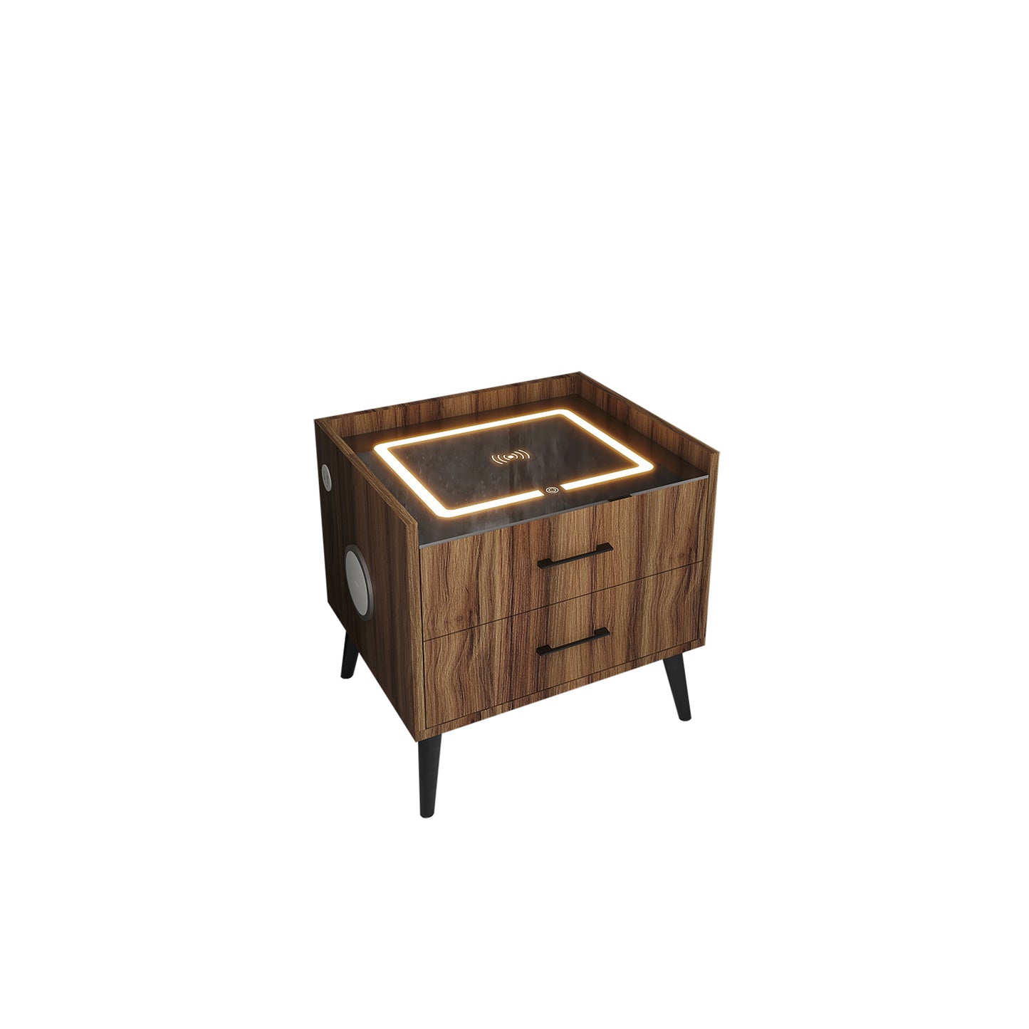 Algherohein Smart LED Nightstand with Charging Station and Bluetooth Speaker,2 Drawers,Brown