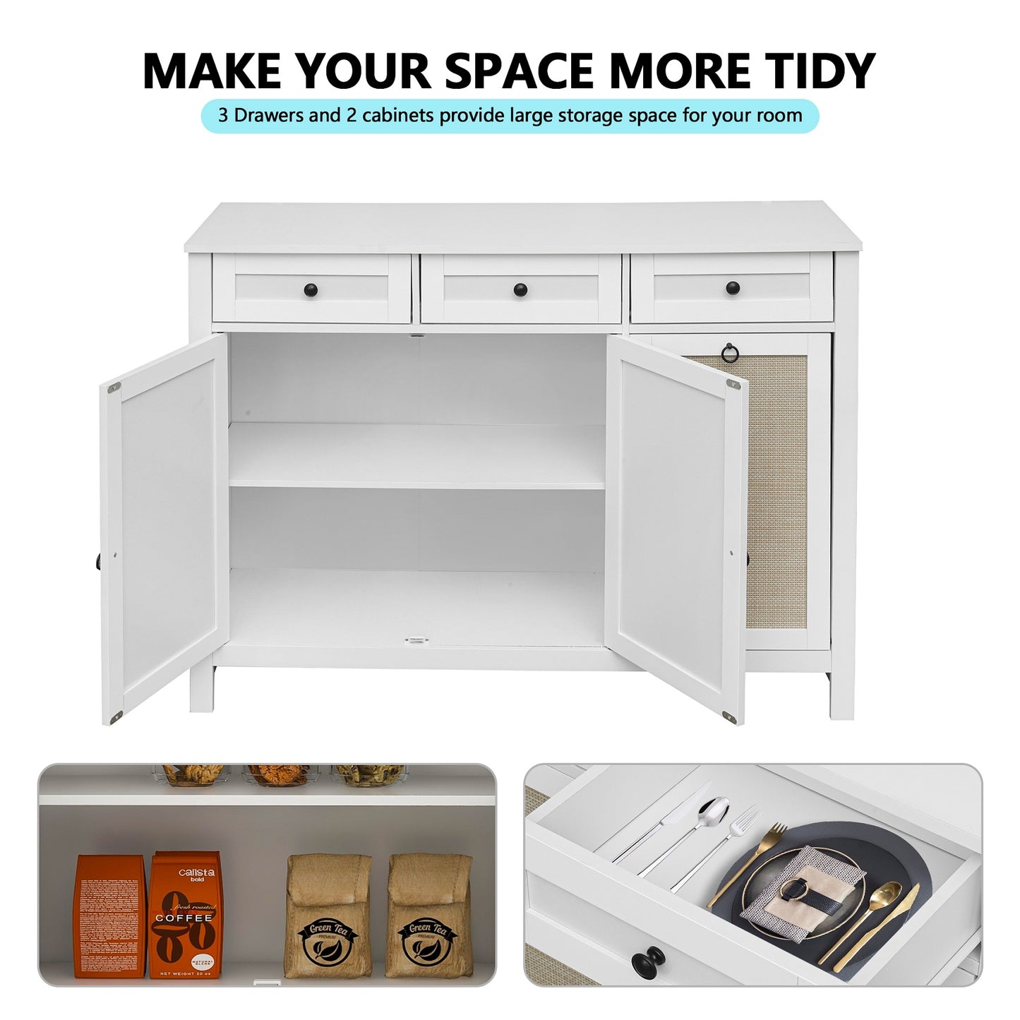 Algherohein Wood Kitchen Trash Can Storage Cabinet,Dining Room Sideboards and Buffets Recycling Bin