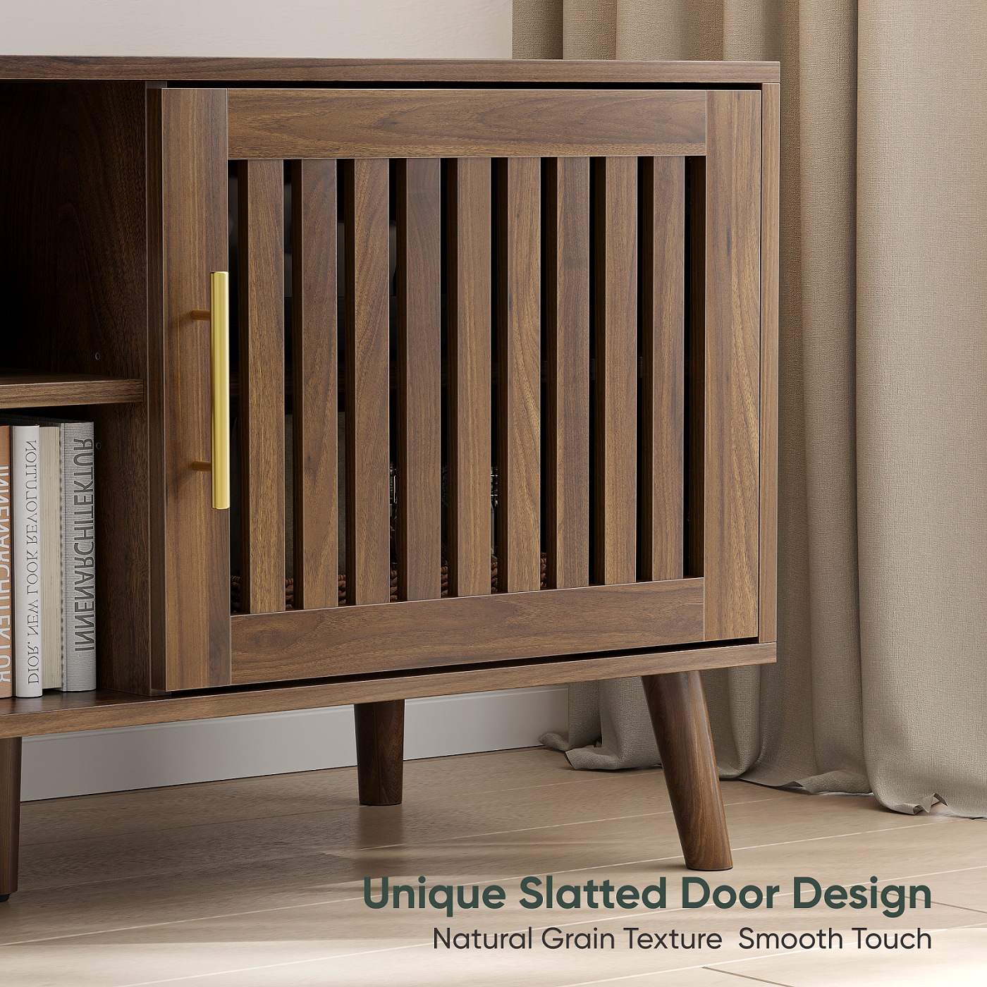 Algherohein TV Console Entertainment Center,65 Inch TV Stand with Adjustable Shelf and Slatted Door