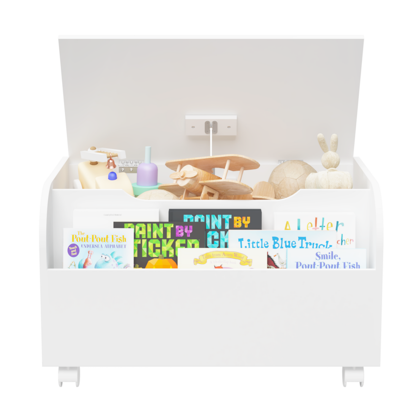 Smuxee Kids Toy Storage Organizer with Child Bookshelf,Toy Box Bench for Girls and Boys,White