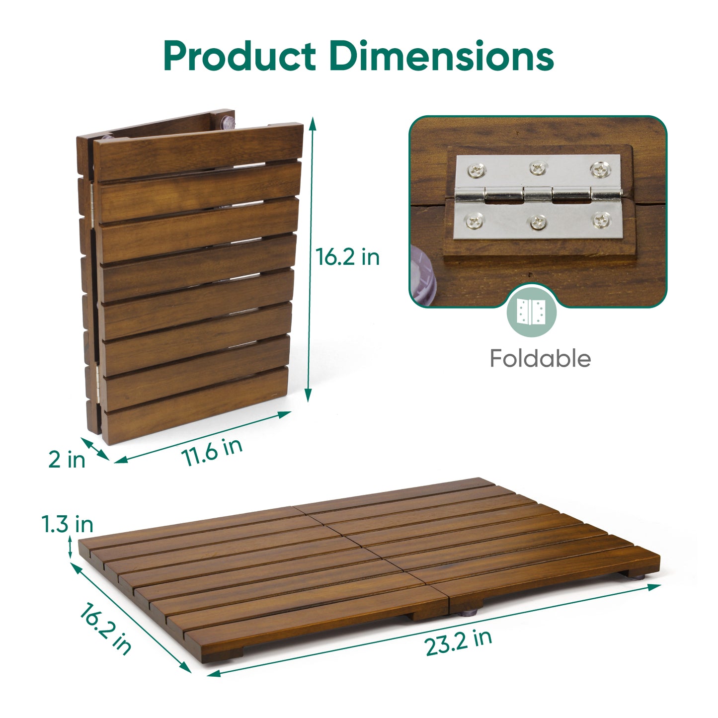 Smuxee Foldable Teak Wood Bath Mat,Non Slip Bathtub Mat 23.2in*16.2in,Indoor and Outdoor Use