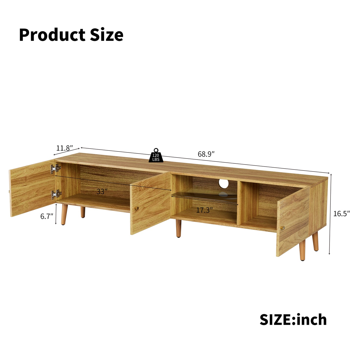 Semiocthome 70" TV Stand with Storage Mid Century Entertainment Center for Living Room, Natural
