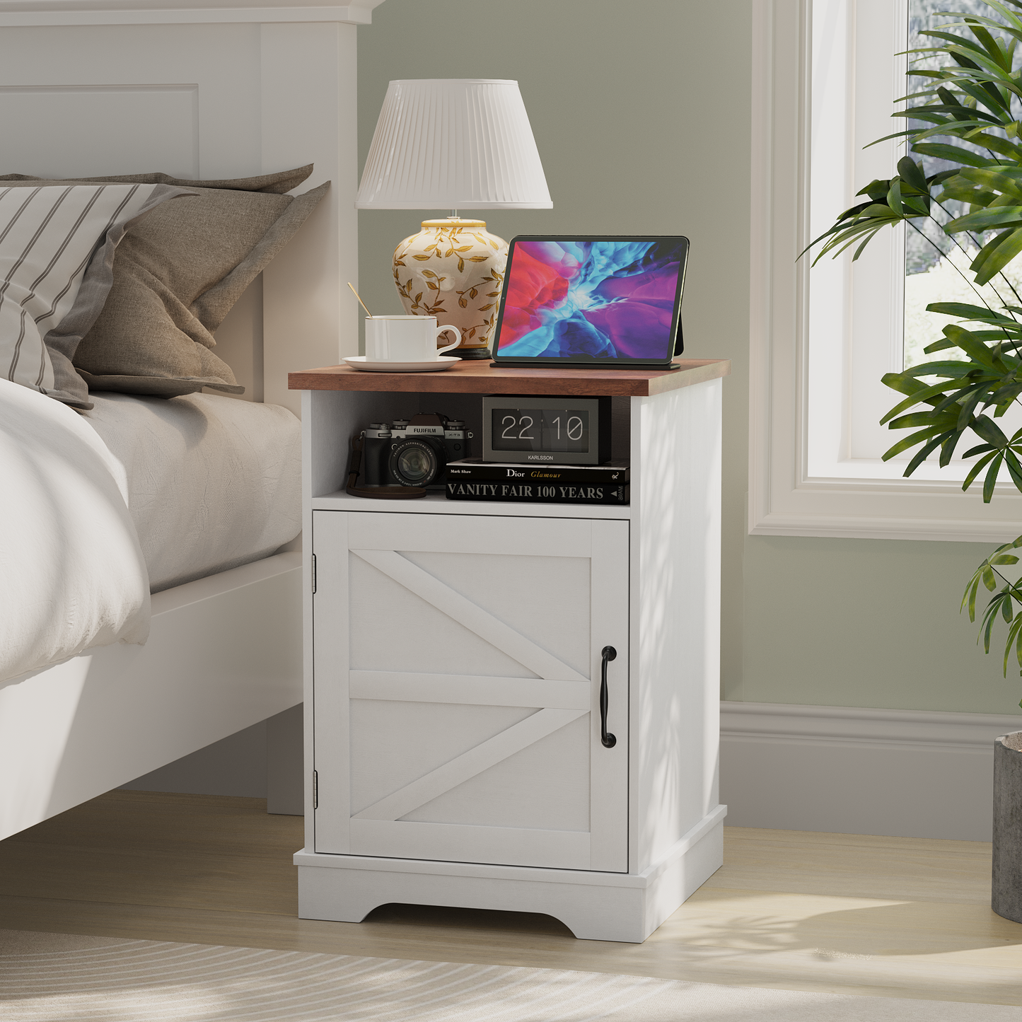 Algherohein Farmhouse Nightstand with Charging Station,Night Stands for Bedroom