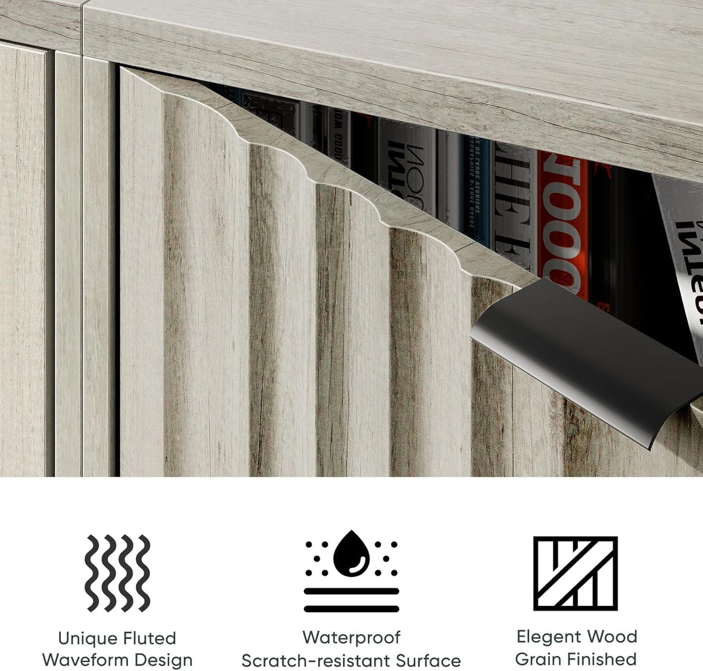 Semiocthome Modern Sideboard Buffet Cabinet with Fluted Doors, Dining Room and Kitchen, Gray