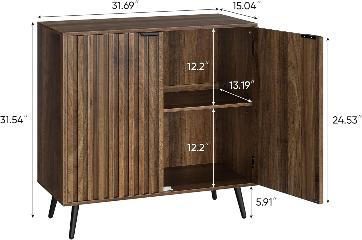 Semiocthome Sideboard Buffet Cabinet with 2 Fluted Doors and Adjustable Shelves for Kitchen