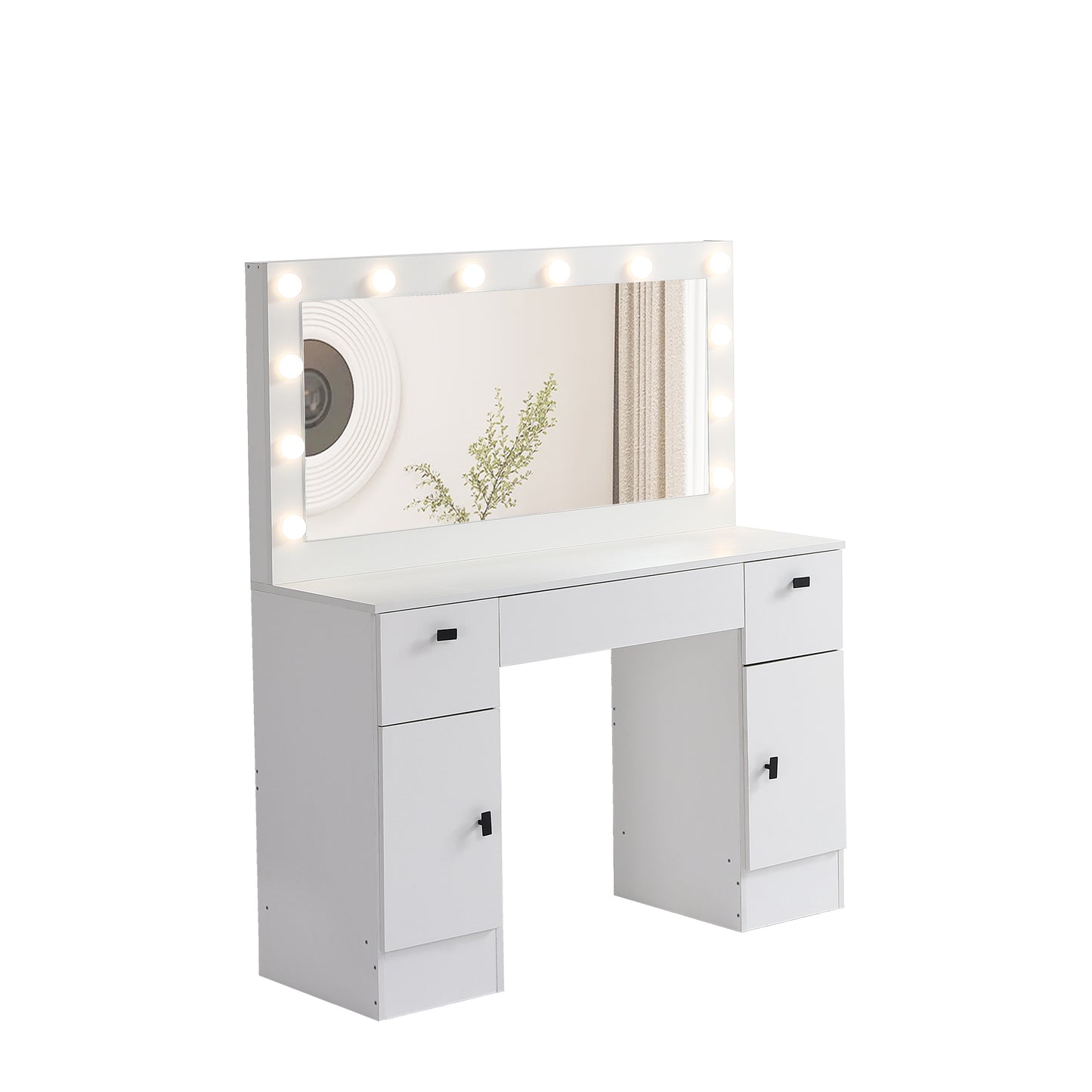 Semiocthome Vanity table with 3 color Lighted Mirror, Makeup Desk with 3 Drawers and 2 Storage Cabinet, White