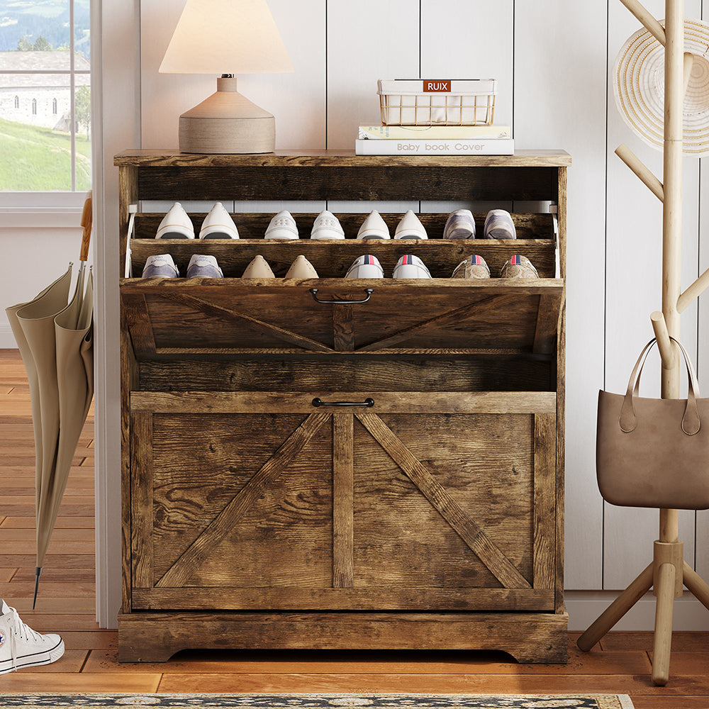 Semiocthome Shoe Cabinet with 2 Flip Drawers