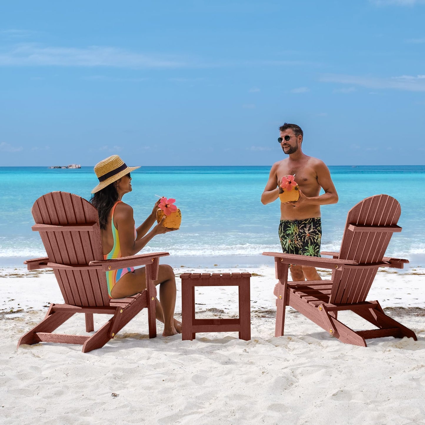 Algherohein Folding Adirondack Chair Set of 2 Wood Outdoor Patio Furniture