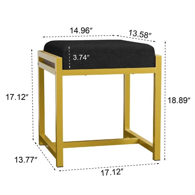Semiocthome Modern Vanity Stool for Bedroom,Ottoman Chairs with Gold Metal Legs,19" H,Black