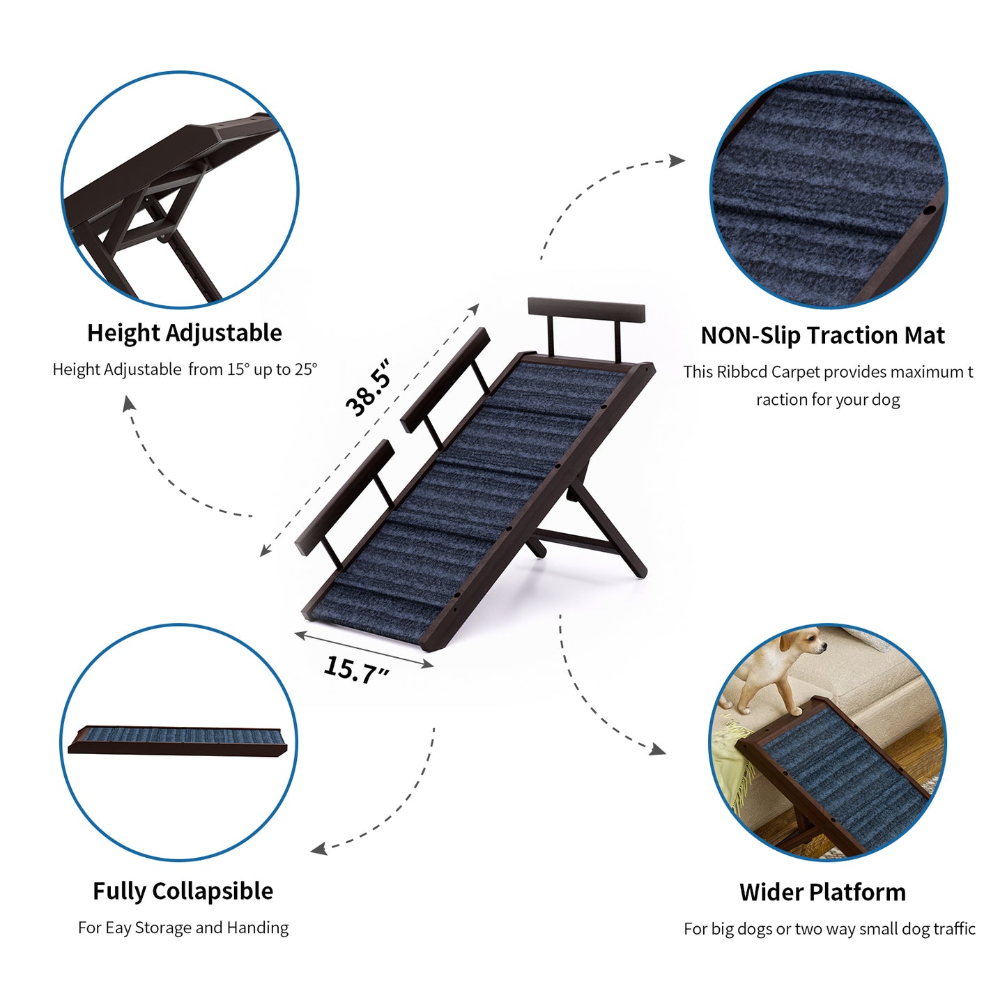 Wooden Folding Pet Ramp for Dog Cat with Carpet