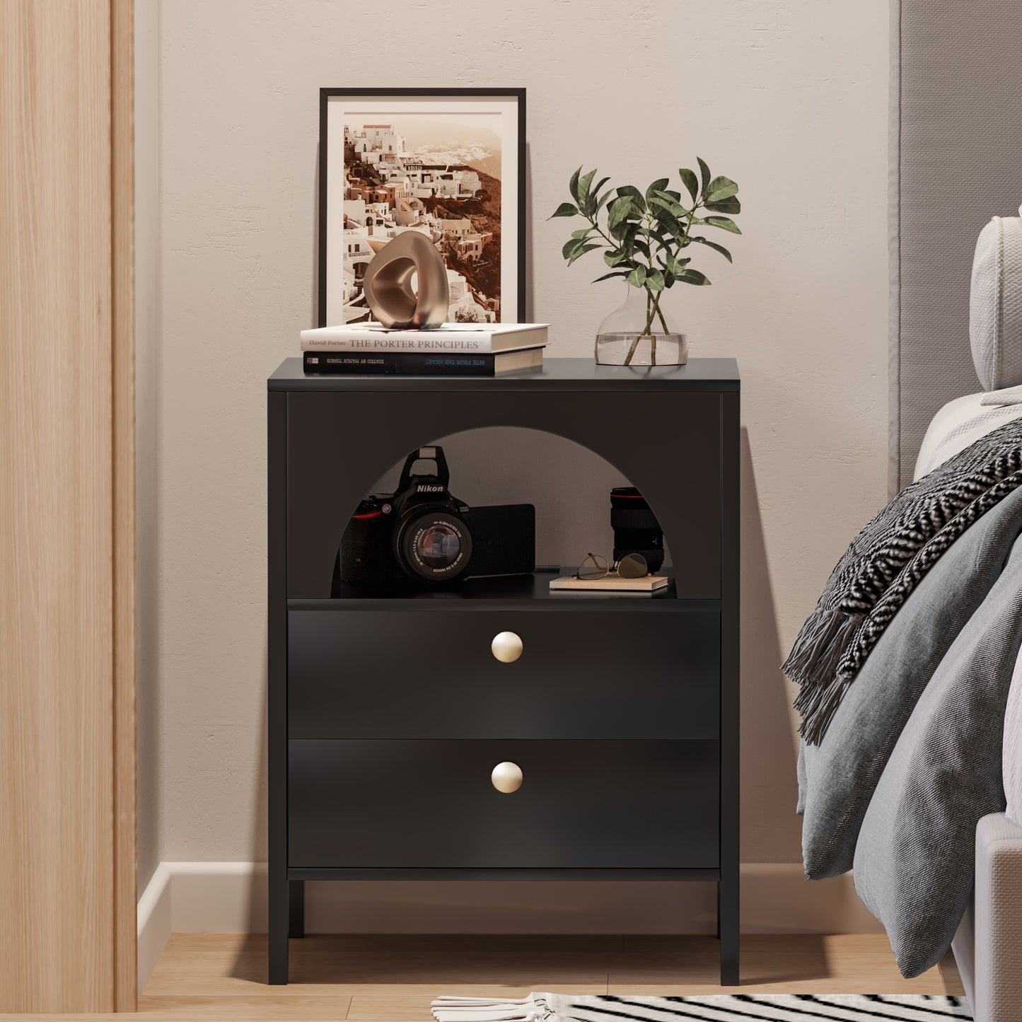 Modern End Tables with USB Ports and Outlets LED Lights Nightstand with Charging Station