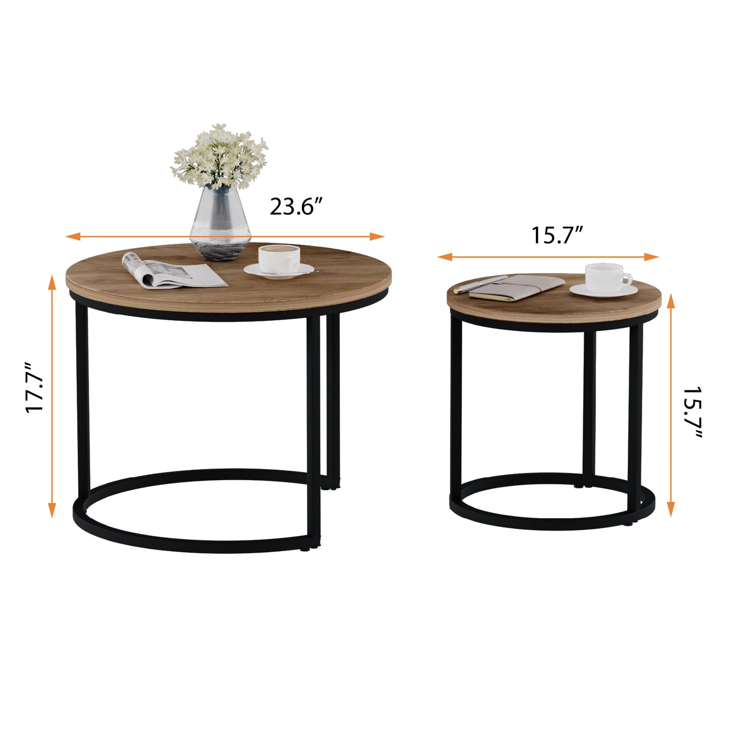 Modern Round Nesting Coffee Table Set 2pc Solid Metal Frame