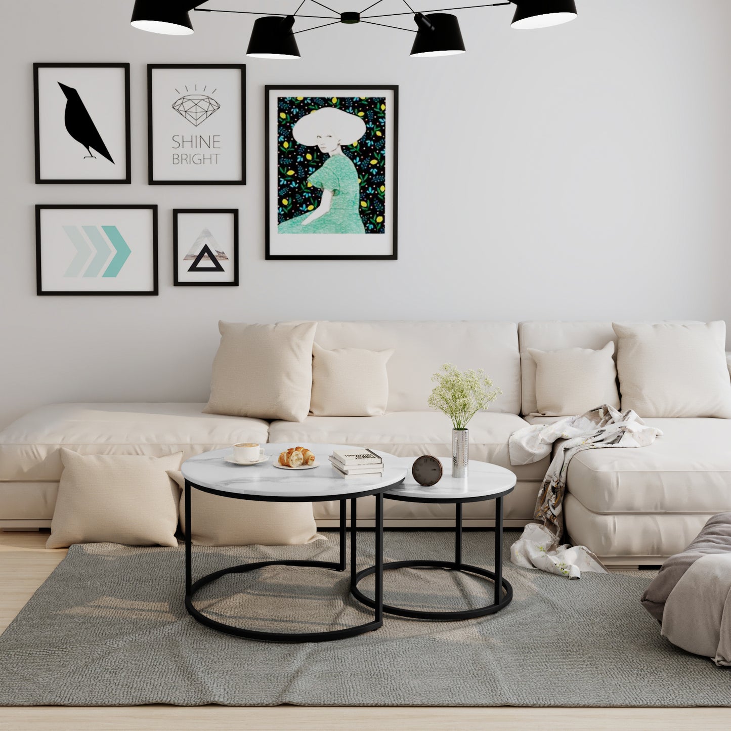Modern Round Nesting Coffee Table Set 2pc Solid Metal Frame