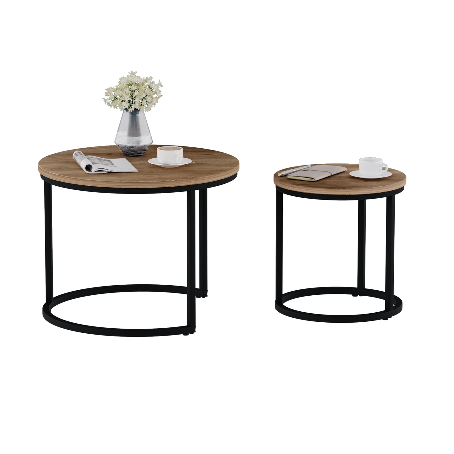 Modern Round Nesting Coffee Table Set 2pc Solid Metal Frame