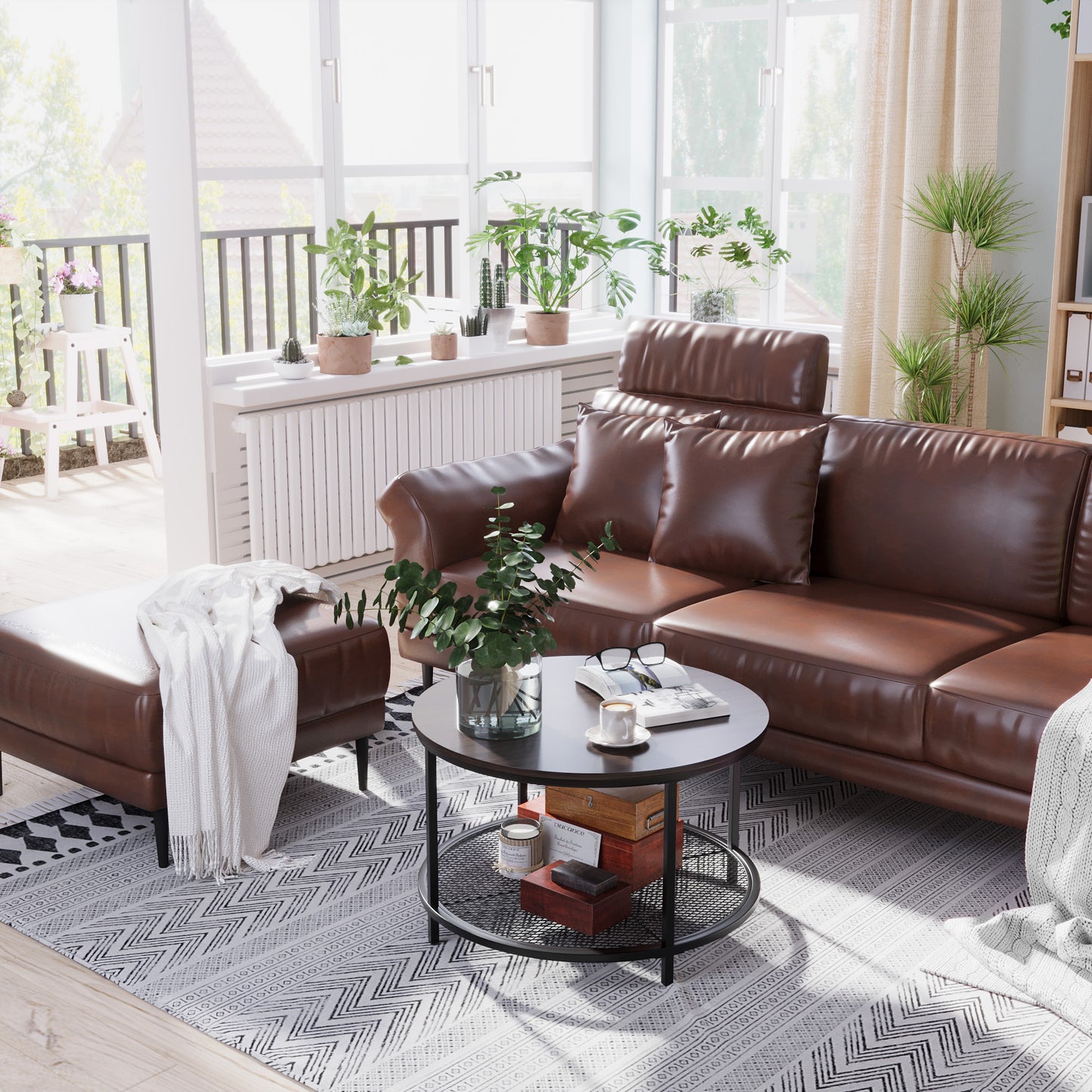 Smart FENDEE Modern Wood Round Coffee Table with Storage Shelf,31.5"