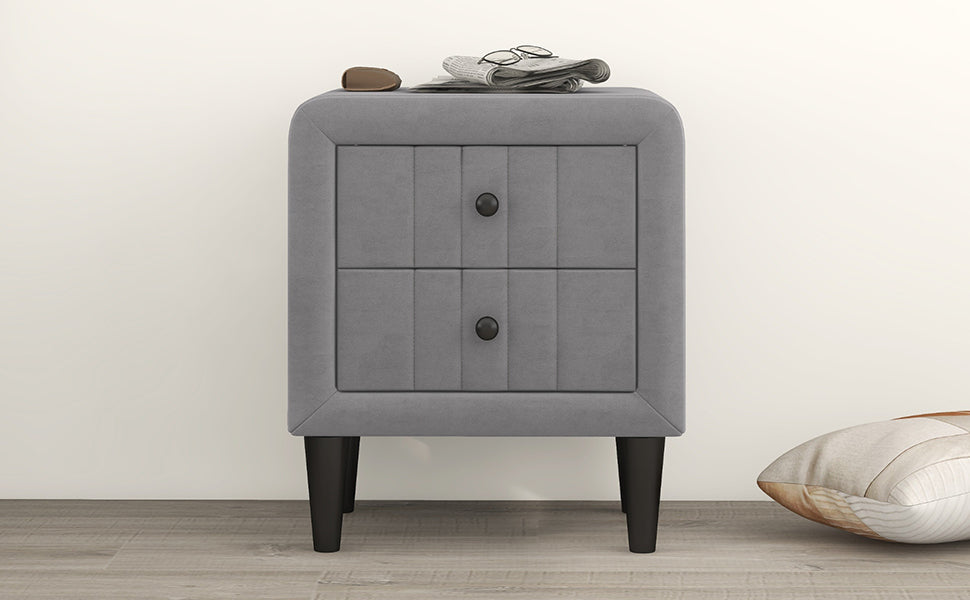 Upholstered Wooden Nightstand with 2 Drawers,Fully Assembled Except Legs and Handles,Velvet Bedside Table-Gray