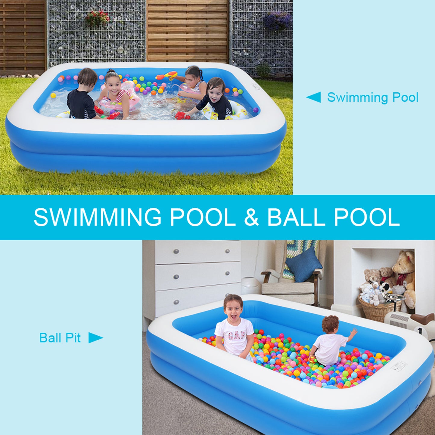 Semiocthome 102" x 70" x 22" Inflatable Swimming Pool - Wall Thickness 0.3mm Blue