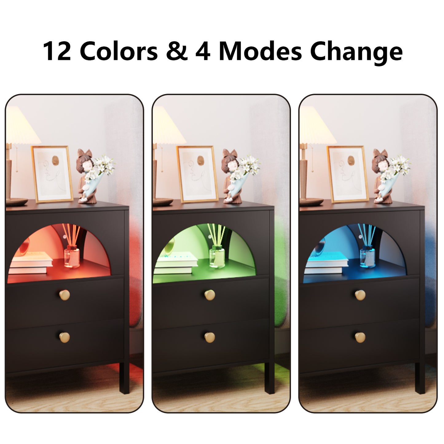 Modern End Tables with USB Ports and Outlets LED Lights Nightstand with Charging Station