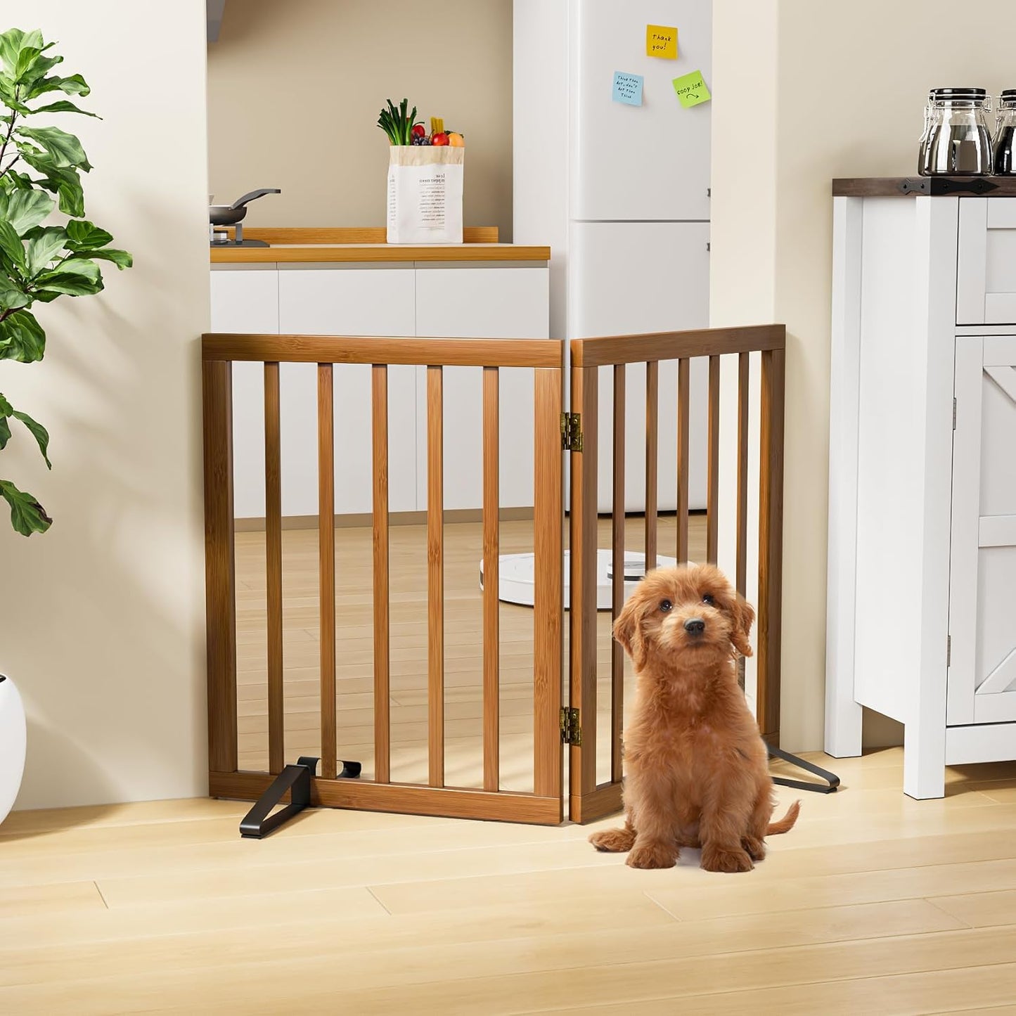 Smart FENDEE Bamboo Dog Gates for Doorways,2 Panels