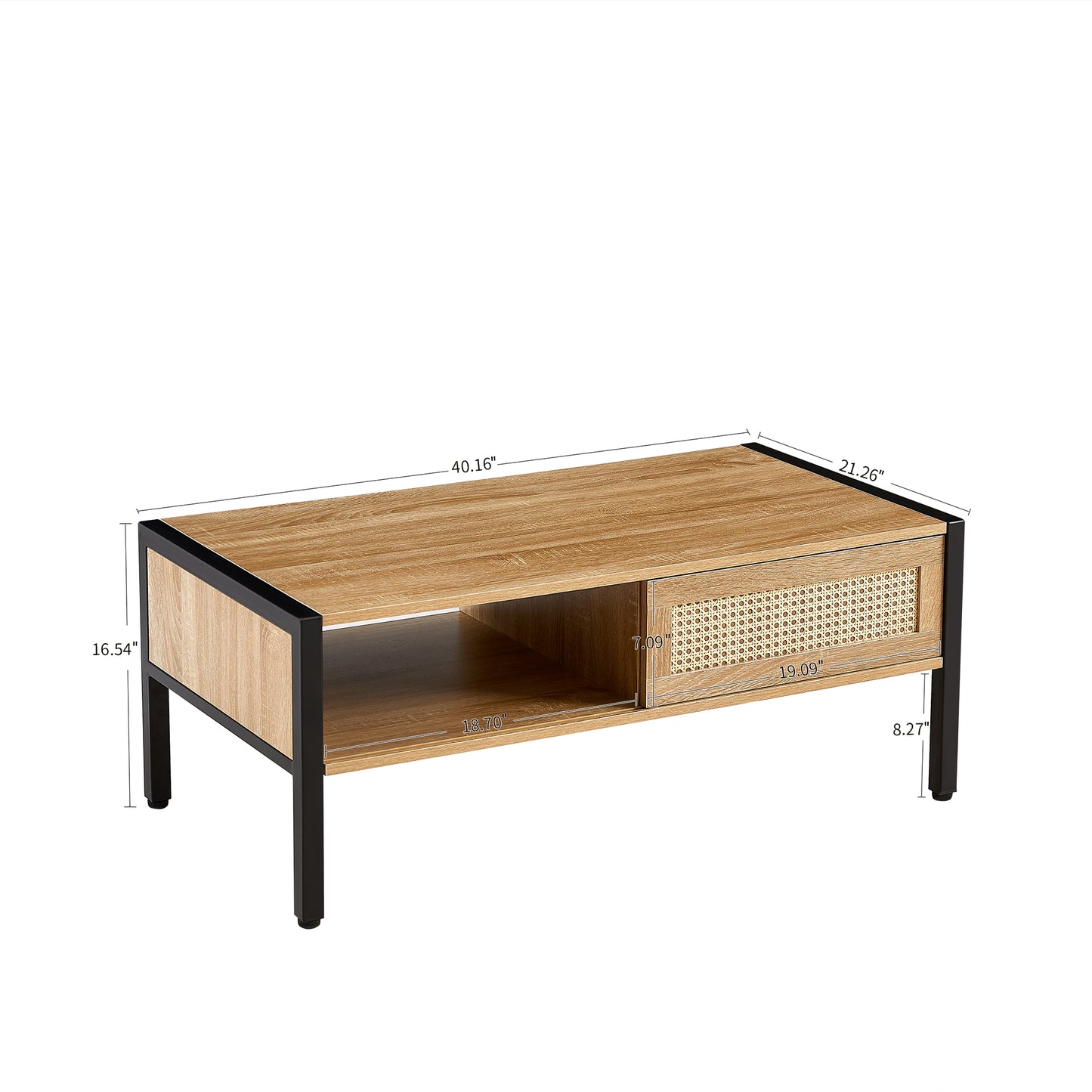 Smart FENDEE Rattan Coffee Table with Sliding Door Storage and Metal Leg for Living Room