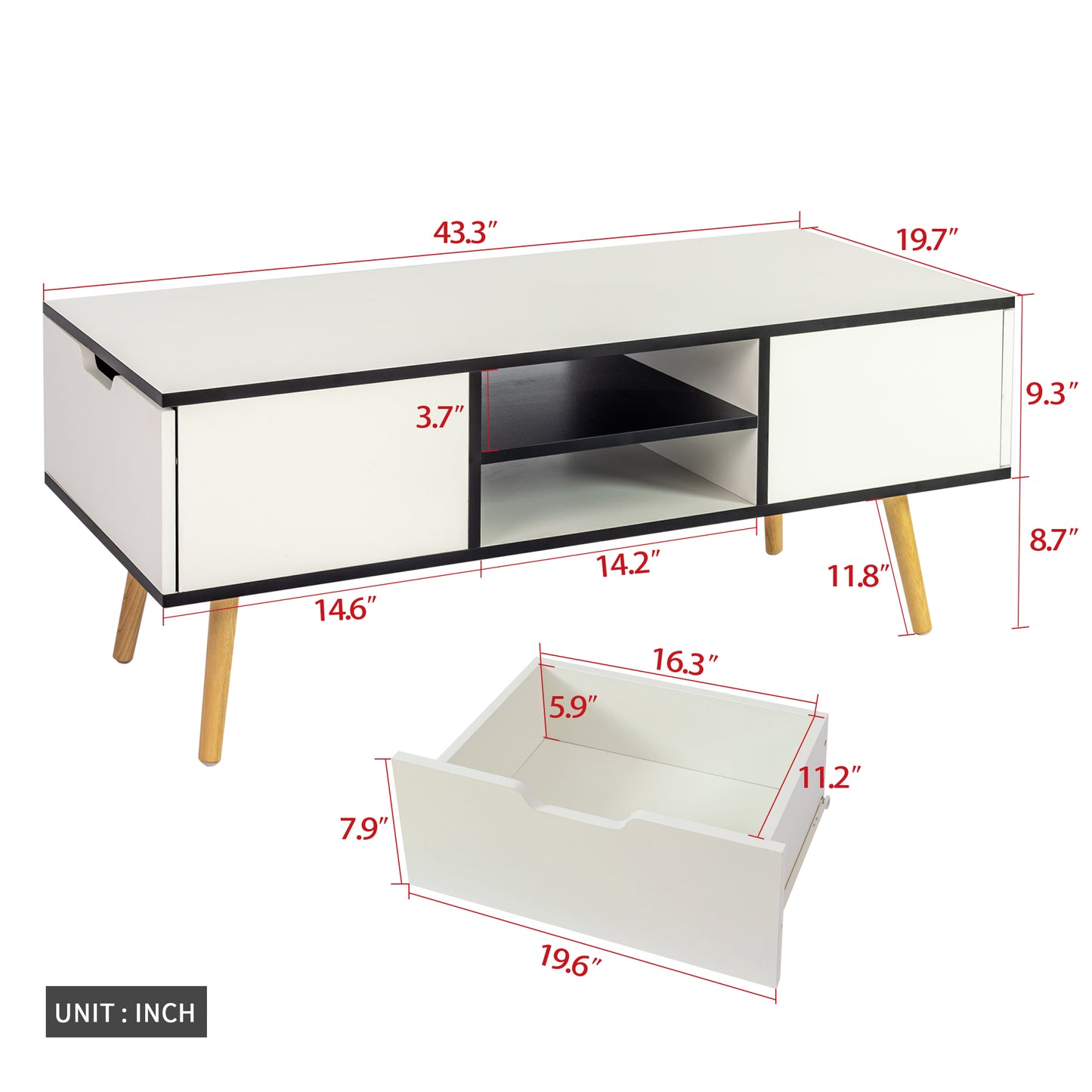 Smart FENDEE Wood Coffee Table with Storage Modern Center Table,White