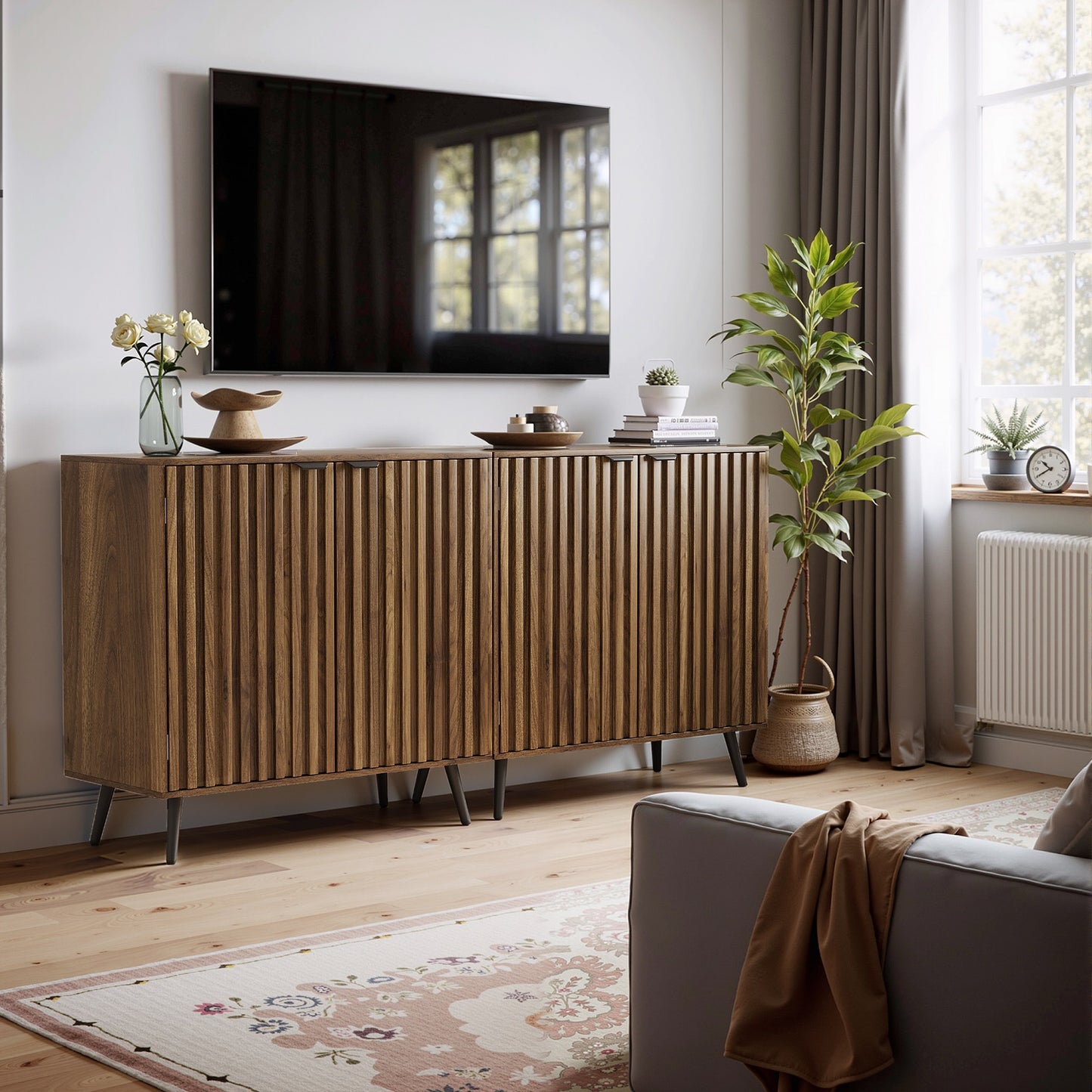 Algherohein Buffet Cabinet with Doors,Kitchen Storage Cabinets,Walnut