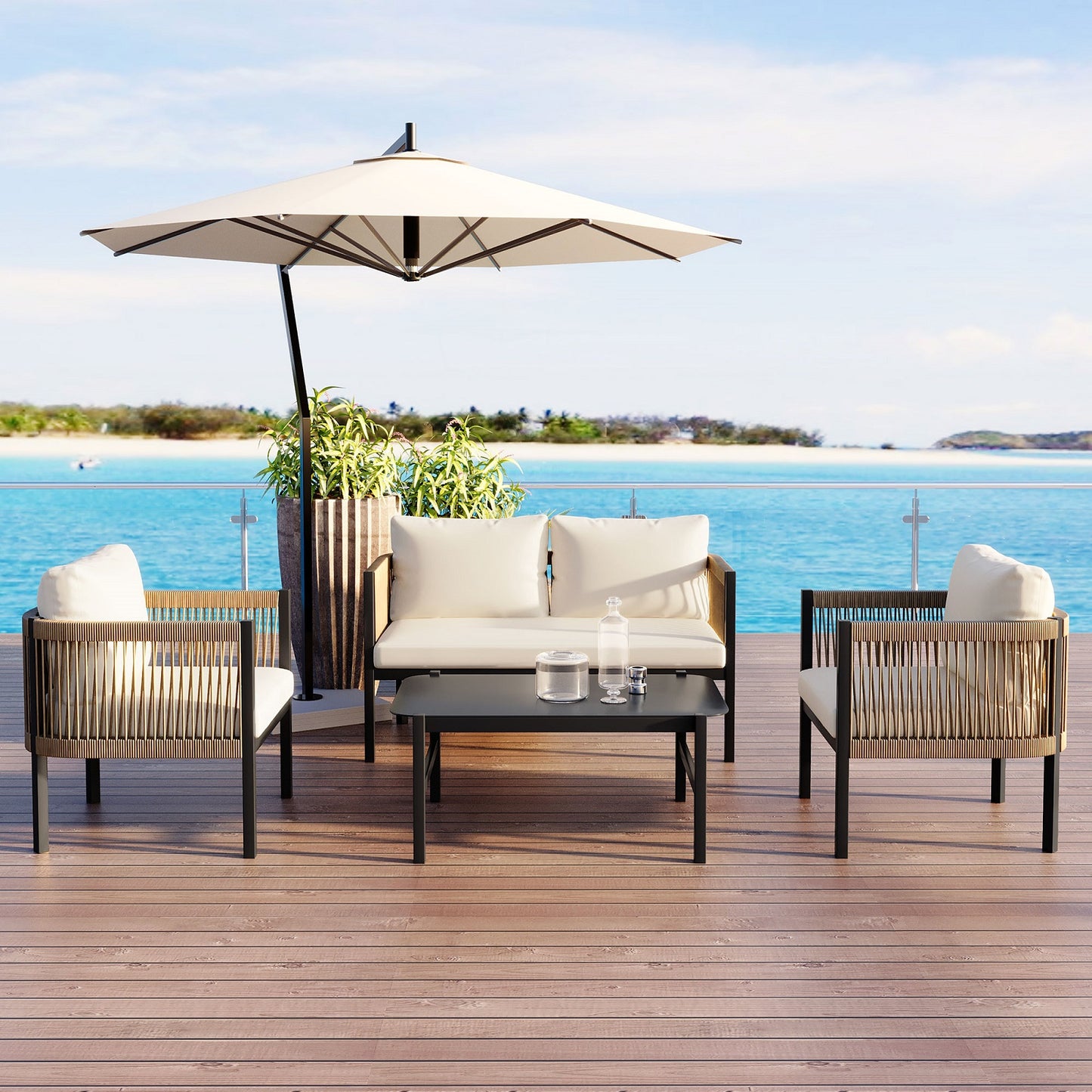 Algherohein Wicker Outdoor Furniture Sets,Outdoor Patio Couch,Chairs and Table Set