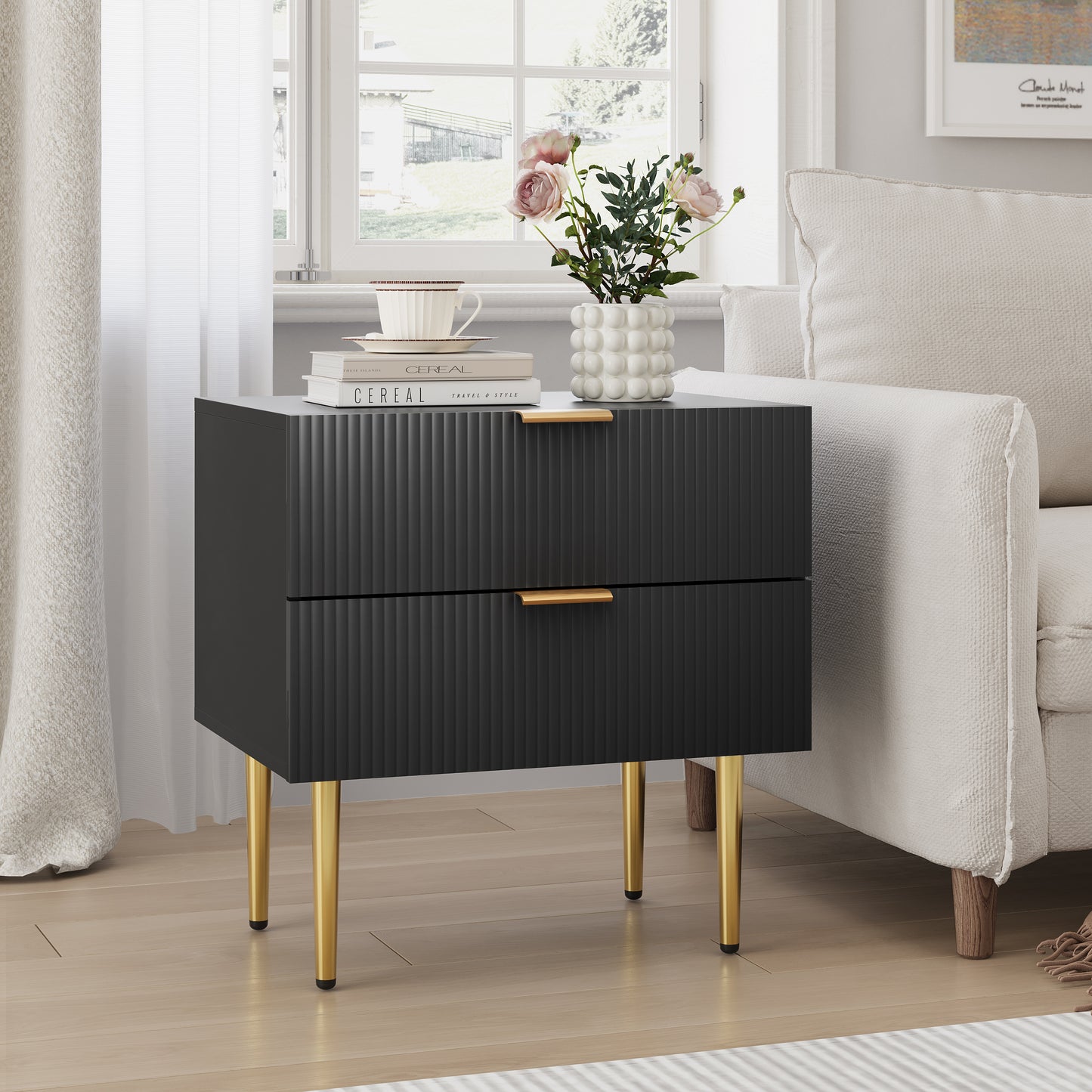 Smuxee Wood Fluted Nightstand