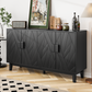Algherohein Black Buffet Cabinet with Adjustable Shelves and 4 Doors,Kitchen Sideboards and Buffets