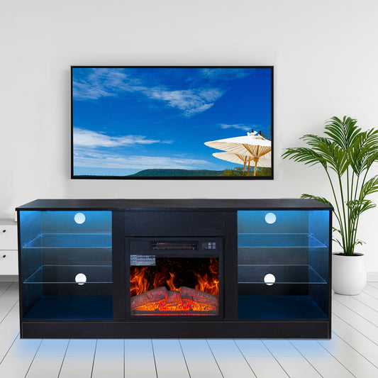 Algherohein Fireplace TV Stand for 65 inch TV,57.8in L Electric Fireplace Entertainment Center