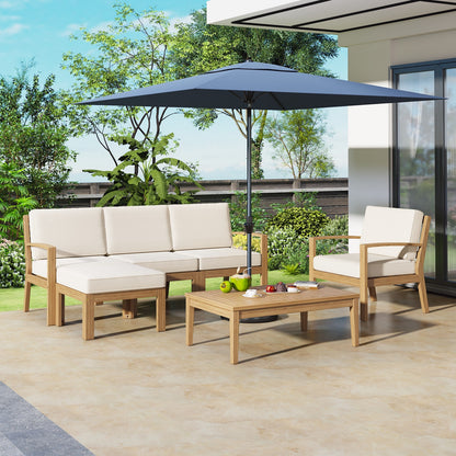 Algherohein 6 Piece Wood Outdoor Furniture Sets with Coffee Table and Cushion,Patio Sectional